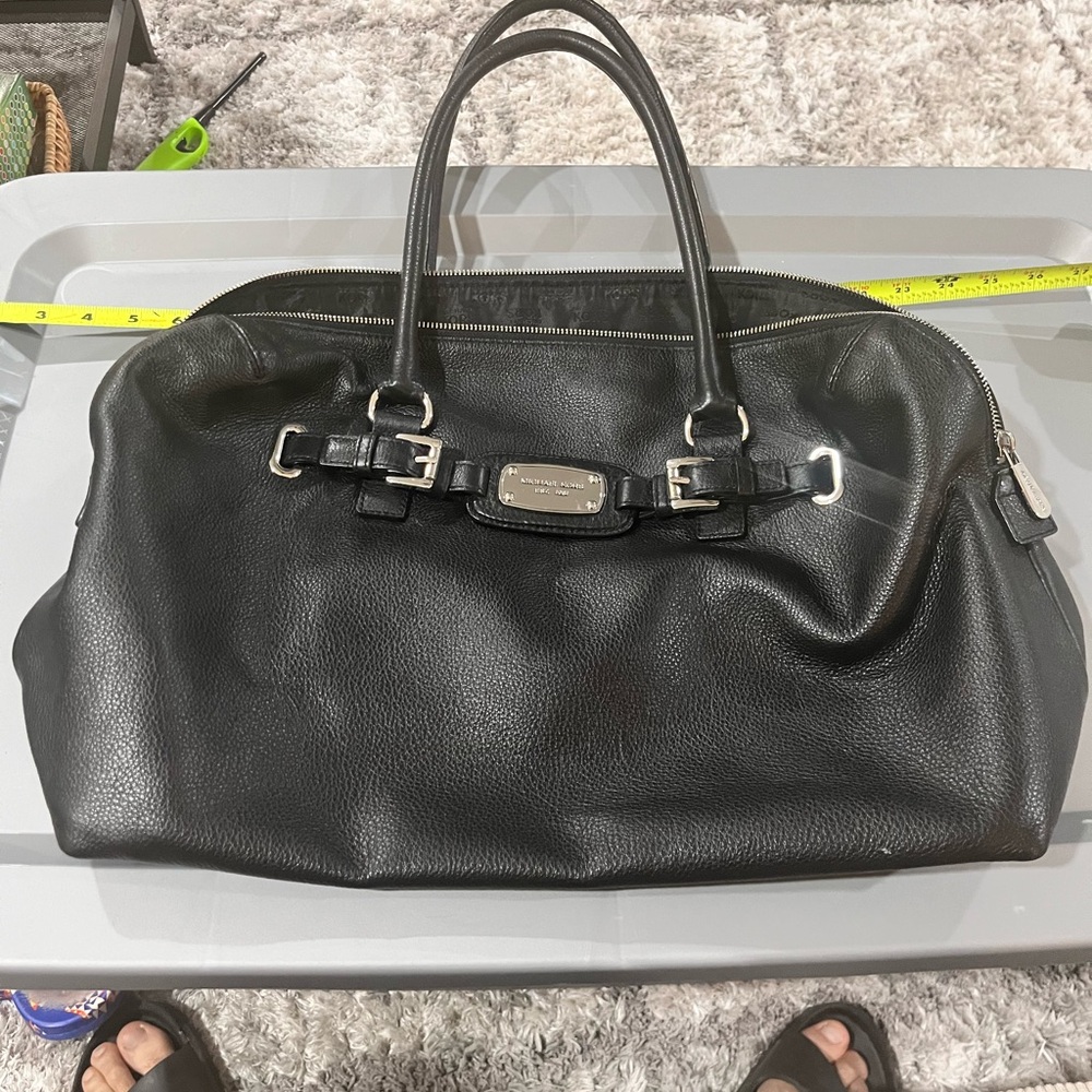 Michael Kors Black Leather Bag with Silver Hardware
